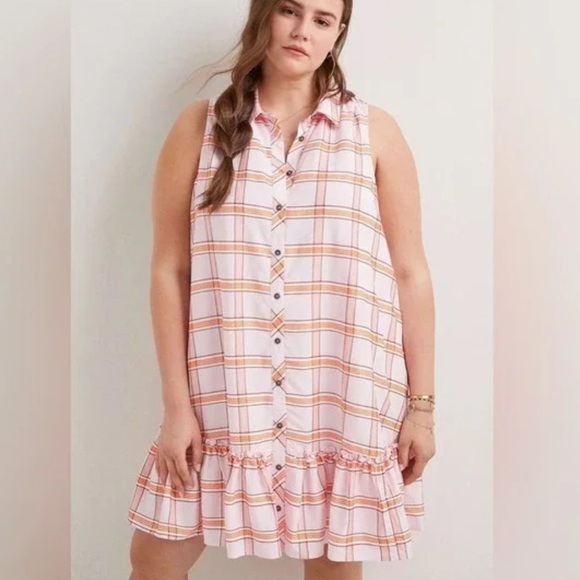 Maeve Dresses & Skirts - Maeve by Anthropologie plaid midi‎ dress womens size large pink orange button up